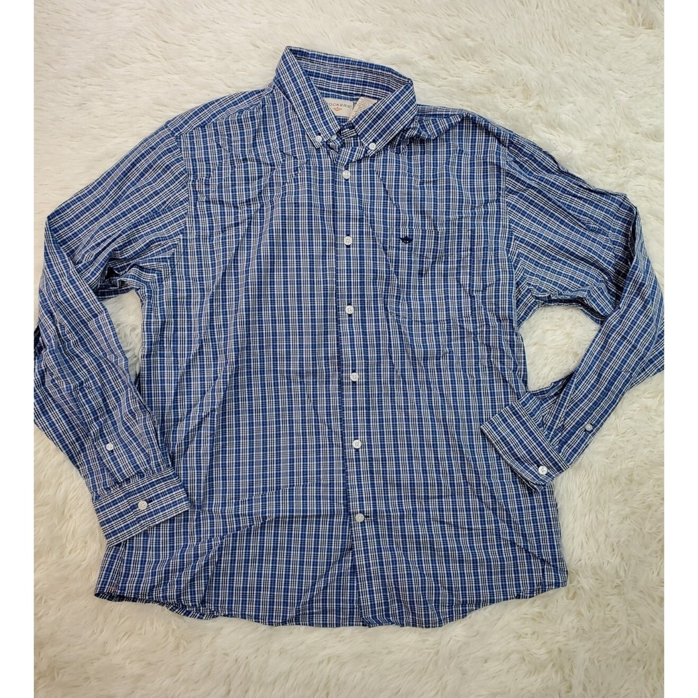 DOCKERS Shirt Adult Large Estate Blue Button Up Plaid Long‎ Sleeve Casual Mens L